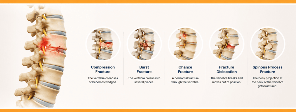 What are the types of spinal fractures