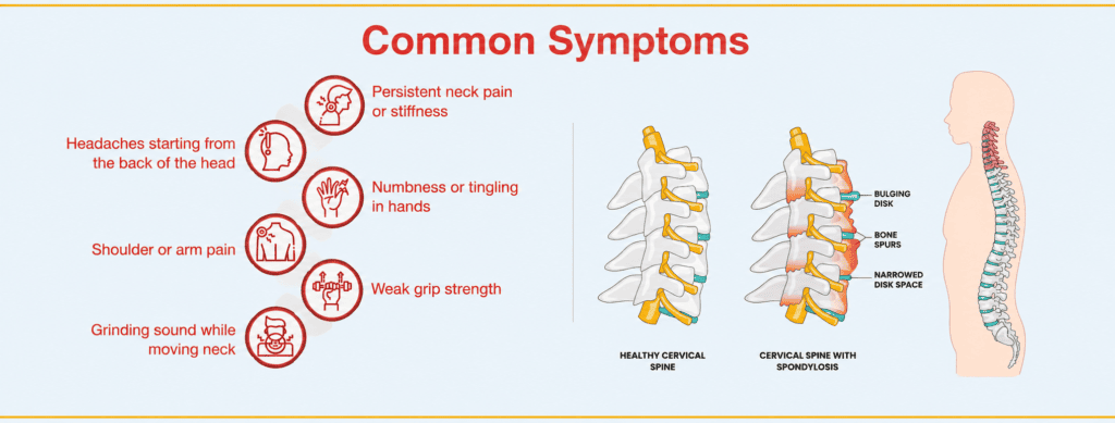 What are the causes and symptoms of spondylosis